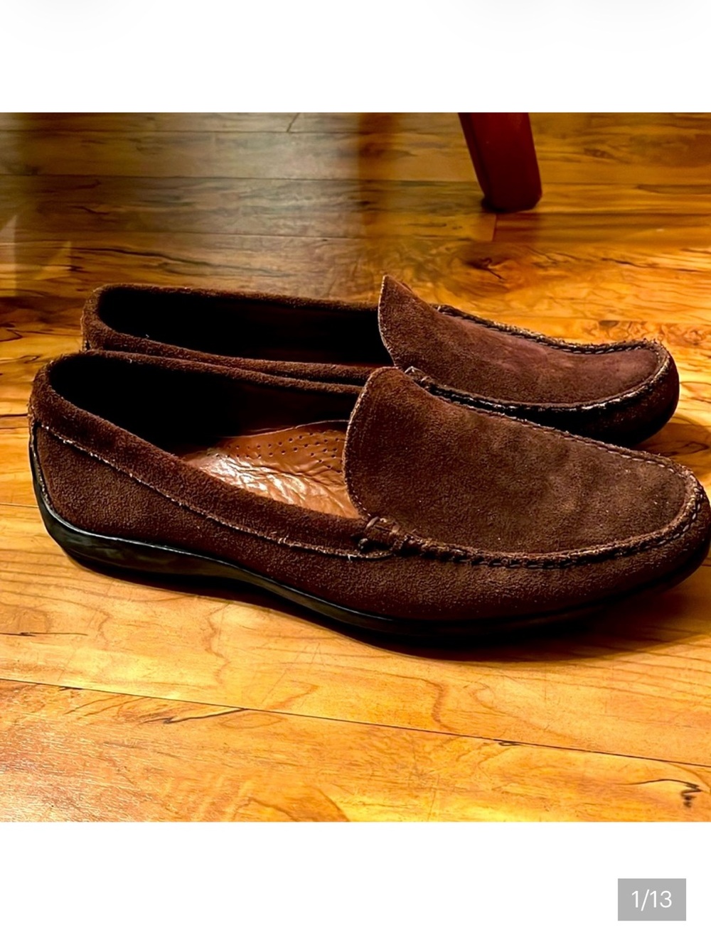Allen Edmonds size 10 brown suede driving loafers shoes mocs rubber soles VGUC